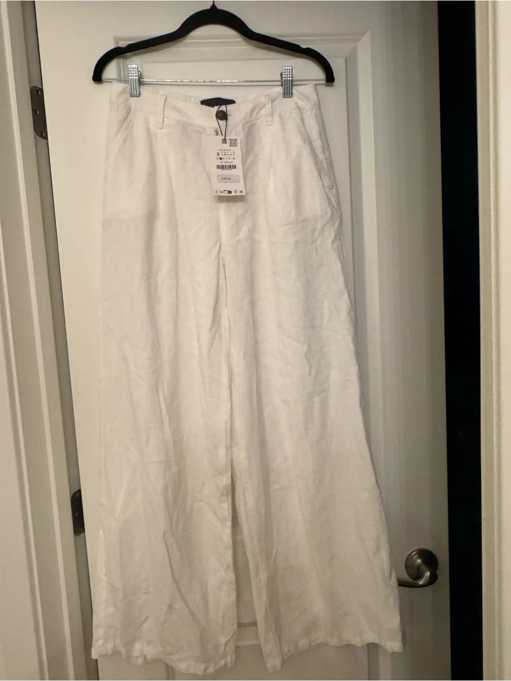 Zara White Wide-Leg Linen-Blend Pants